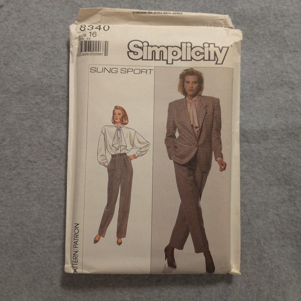 Simplicity 8340 Sung Sport Misses' Jacket Pants Blouse Pattern Sz 16 UNCUT VTG